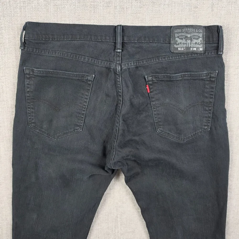 Levi's 511 Straight Leg Jeans Men's 36x30 Black Stretch Denim Pants Grunge Y2K